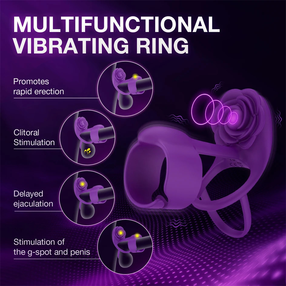 Cockrings BeYoulover Vibrating Penis Ring Delay Ejaculation Cock Ring Female Clitoral Stimulator Rose Shaped Sex Toys Remote for Couples 231030