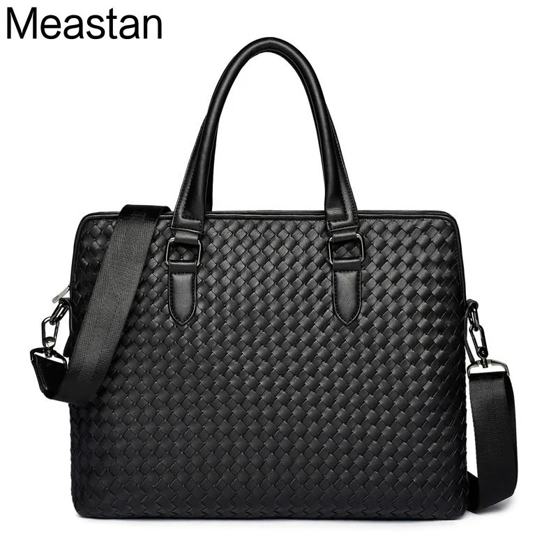 Briefcases The Male Cross Braided Bag Handbag Briefcase Bag Casual Fashion Weave Leather Men Business Bags Shoulder Laptop Bags 231030