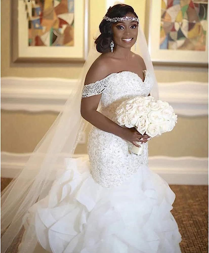 New Sexy Mermaid Wedding Dresses Vintage African Sweetheart Illusion Lace Appliques Crystal Beaded Ruffles Tiered Organza Formal Bridal Gowns Robes De