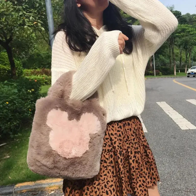 Evening Bags Plush Bucket Bag Winter Plush Chain Shoulder Bag Small Plush Handbags Solid Color Female Cute Fur Hand Bags 231030