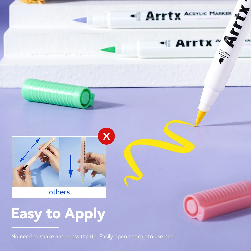 Markers Arrtx 24/30/32 Colors Acrylic Paint Marker Brush Tip Pens for Rock Stone Ceramic Porcelain Mug Wood Fabric Canvas Marking Pens 231030