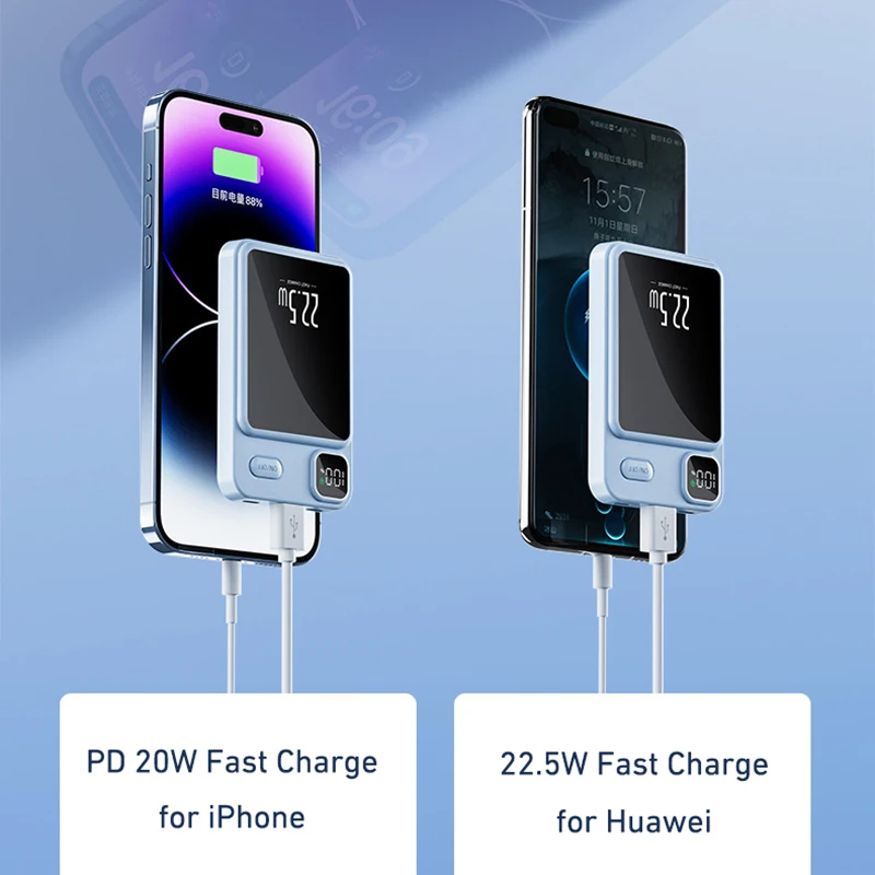 Magnetic Power Bank 10000mAh PD 22.5W Fast Charging Poverbank for Samsung Xiaomi Huawei iPhone 14 15W Wireless Charger Powerbank