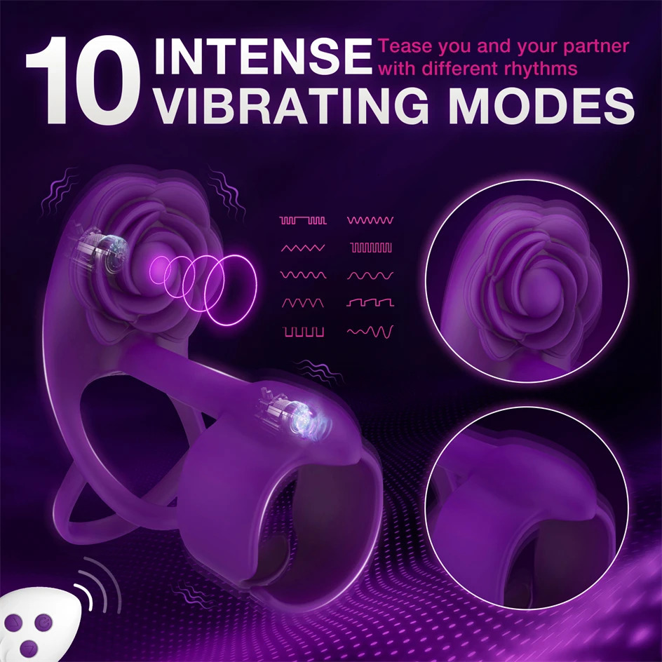 Cockrings BeYoulover Vibrating Penis Ring Delay Ejaculation Cock Ring Female Clitoral Stimulator Rose Shaped Sex Toys Remote for Couples 231030