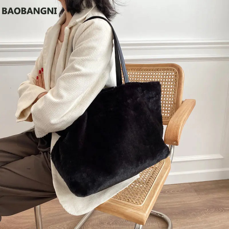 Evening Bags Faux Fur Bags Women Soft Large Capacity Fluffy Elegant Winter Fashion Tote Bag Shopping Ins Handbags Shoulder All-match 231030