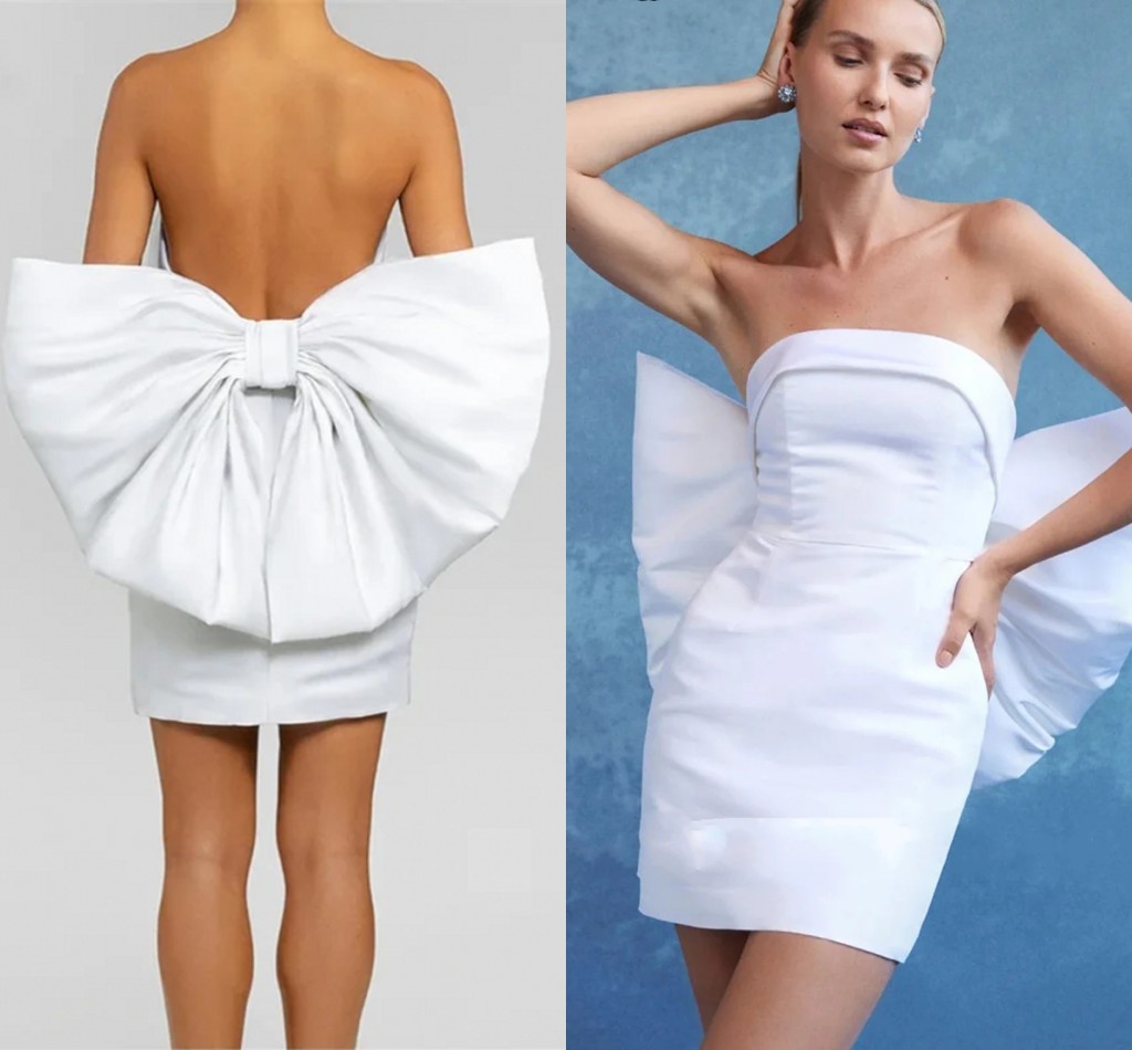White Backless Prom Dress 2024 Short with Big Bow Strapless Above Knee Mini Women Cocktail Dresses Evening Party Gowns Robe De Soiree