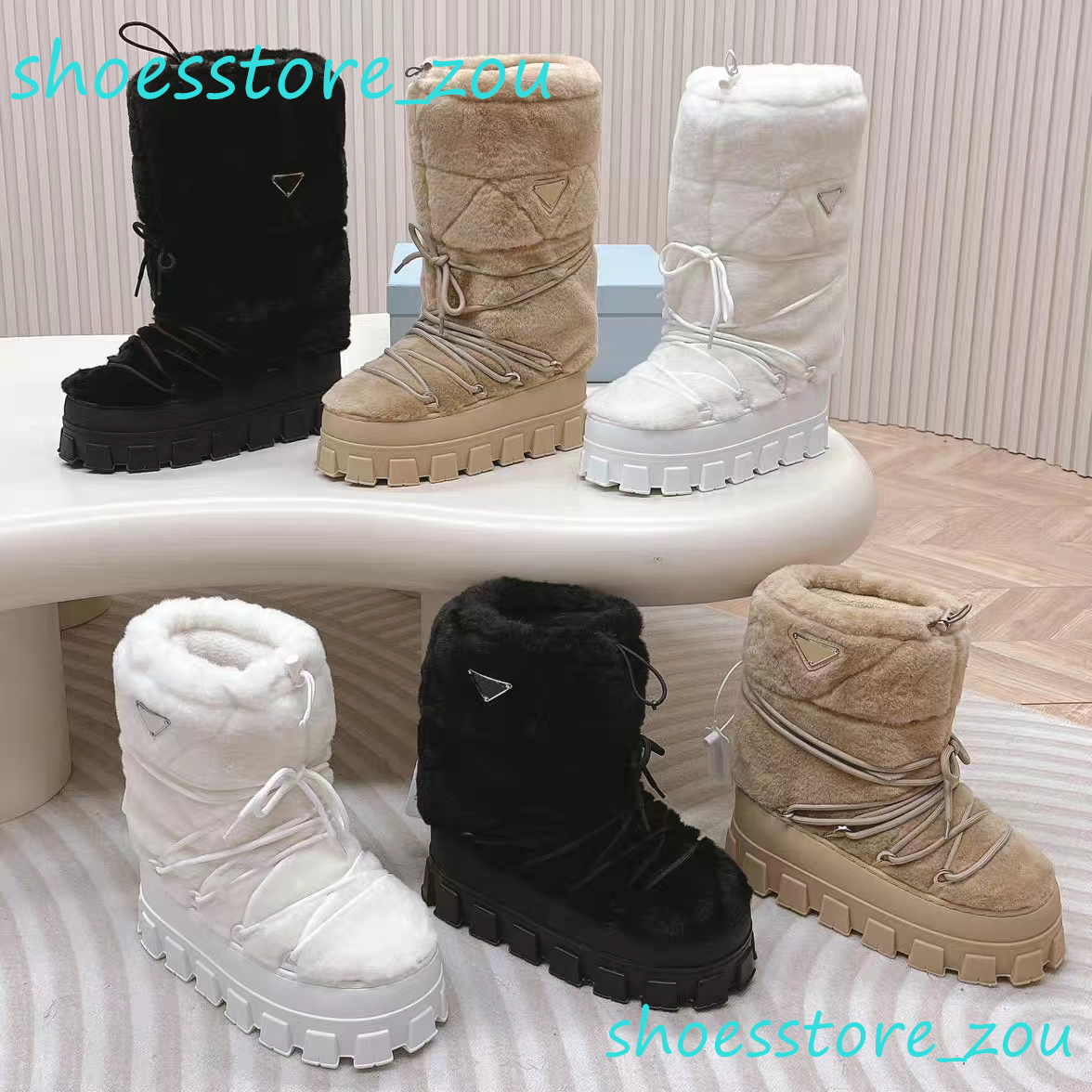 Fur Boot With Platform Shearling Apres-ski Boots designer Women Boots Nylon Gabardine Apres -ski Boots Ankle Boots Booties Winter Autumn Skiing High Quality size 35-41