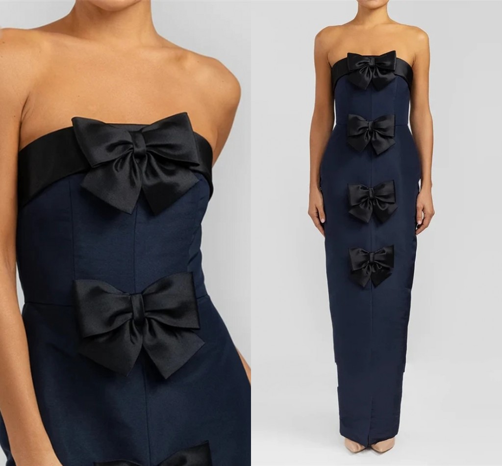 Red/Navy Blue Prom Dress for Women 2024 Big Bow Strapless Backless Simple Satin Evening Party Gowns Formal Dresses Robe De Soiree