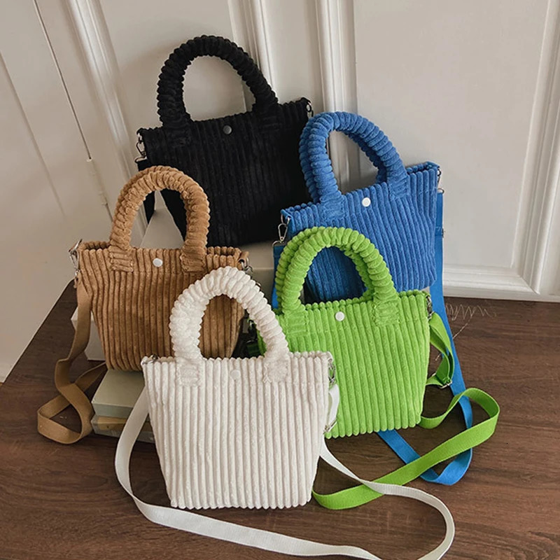 Evening Bags Autumn Winter Corduroy Bag Female Furry Handbag Ladies Plush Bucket Shoulder Bag Basket Soft Messenger Bags 231030