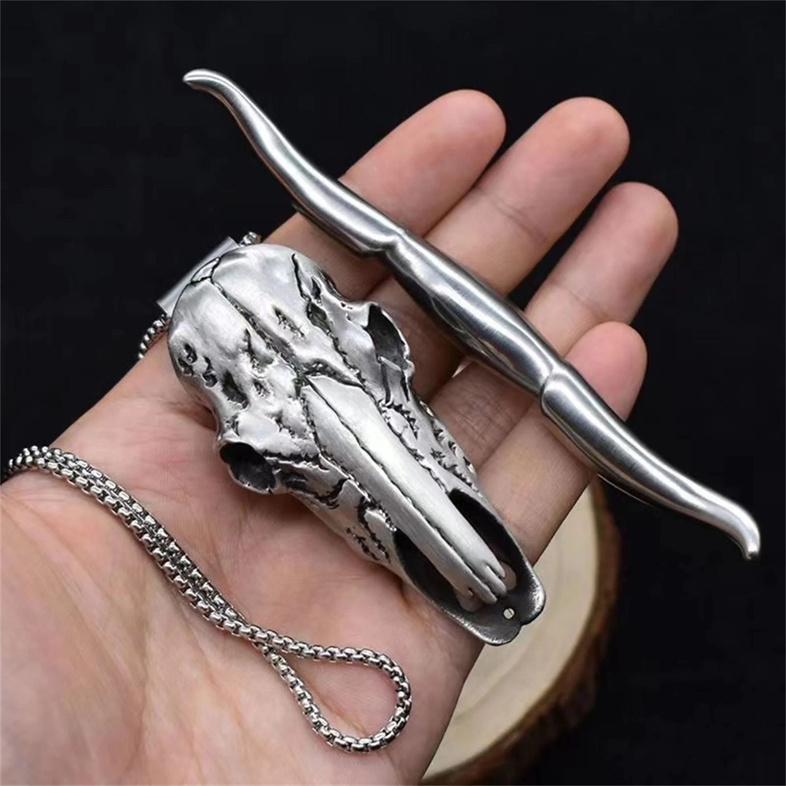Camp Furniture D2 Damascus Necklace Knife Pendant EDC Mutil tool Car Decoration Cool 231030