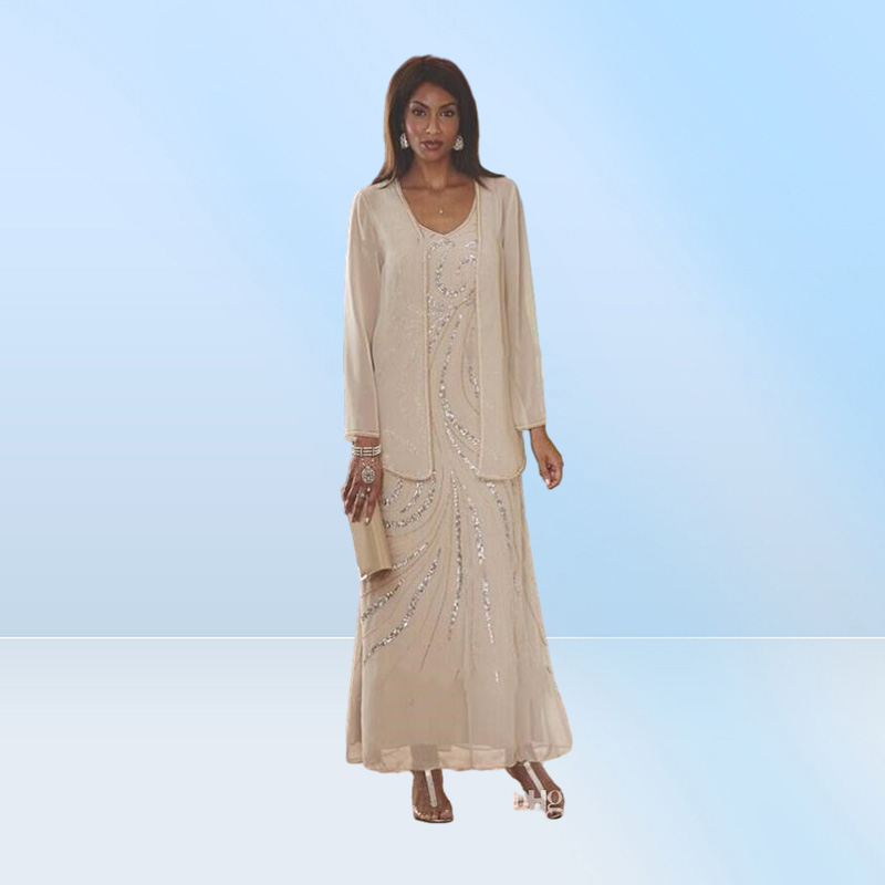Elegant MOTHER of the Bride Dresses with Jacket Beading Sequins Wedding Guest Gowns Ankle Length Plus Size MOTHER039s Dres