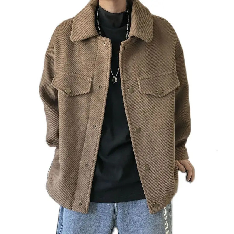 Men's Jackets Korean Corduroy Jacket Men's Slim Fashion Retro Short Woolen Coat Men Streetwear Loose Autumn Casual Woolen Jacket Mens S-XL 2