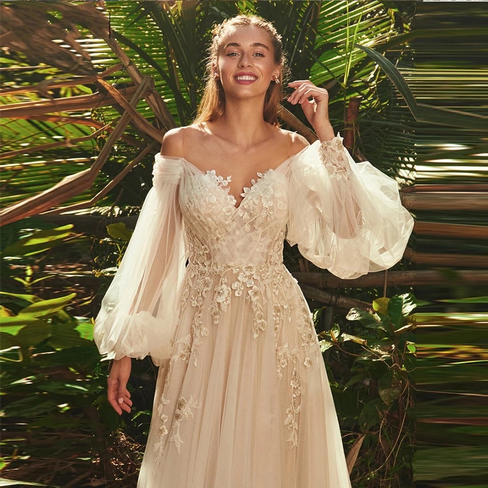 Elegant Sweetheart Puff Long Sleeves Wedding Dress For Women 2024 Backless Tulle Bridal Gown Classic Robe De Mariee Vestidos De Noiva