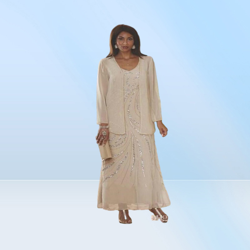 Elegant MOTHER of the Bride Dresses with Jacket Beading Sequins Wedding Guest Gowns Ankle Length Plus Size MOTHER039s Dres