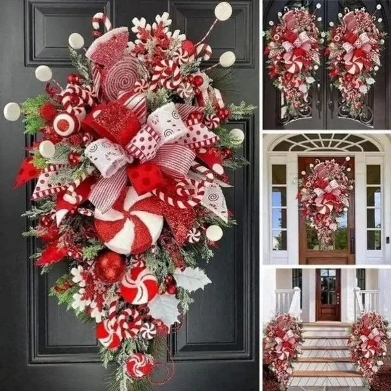 Christmas Decorations Wreaths Candy Upside Down Hanging Ornaments Decorative Swag with for front door Outdoor Home Garden Decor 231030