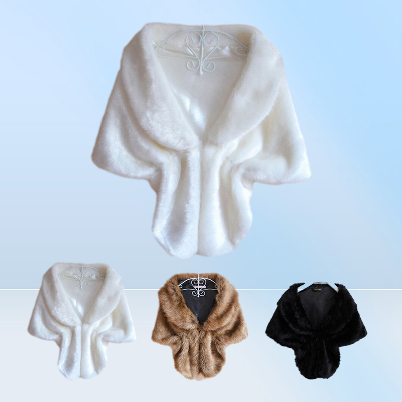 Women Lady Bolero Shrug Cape Black White Brown Stylish Plush Faux Fur Shawl Wrap Bridal Wedding Jacket Gilet Stole Waistcoat665755