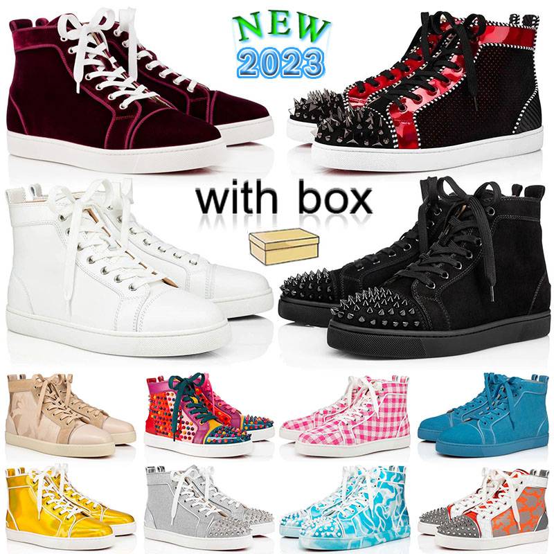 Red Bottoms Designer Shoes Mens Womens Big Size US 13 47 Des Chaussures Triple Black and White Genuine Leather Rivet Loafers Sneakers Bottom Spikes Trainers Man Boots