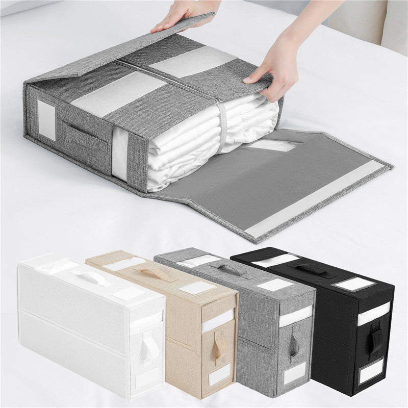 Bed Sheet Set Organizer Folding with Transparent Label Slot Bedding Organizer for Pillowcases Towels Clothes Blanket Quilt Cover WLL2112