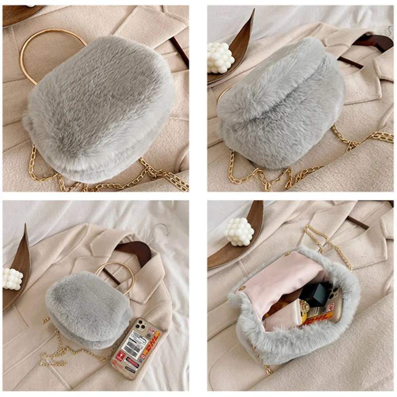 Evening Bags Women's Fashion Bag Winter Plush Bag Handbag Warm Soft Fur Hand Clutch Faux Fur Chain Shoulder Bag Crossbody Women Bags 231030