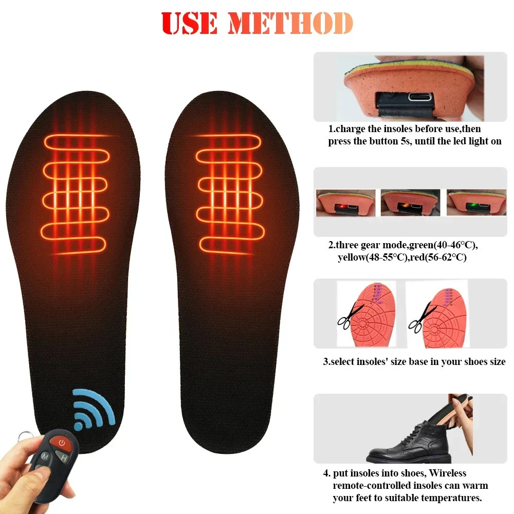 Shoe Parts Accessories 2000mAh Remote Control Heating Insole with Rechargeable Battery Heated Insoles Winter Shoes Pads For Ski Hunting Size-EUR35-46#