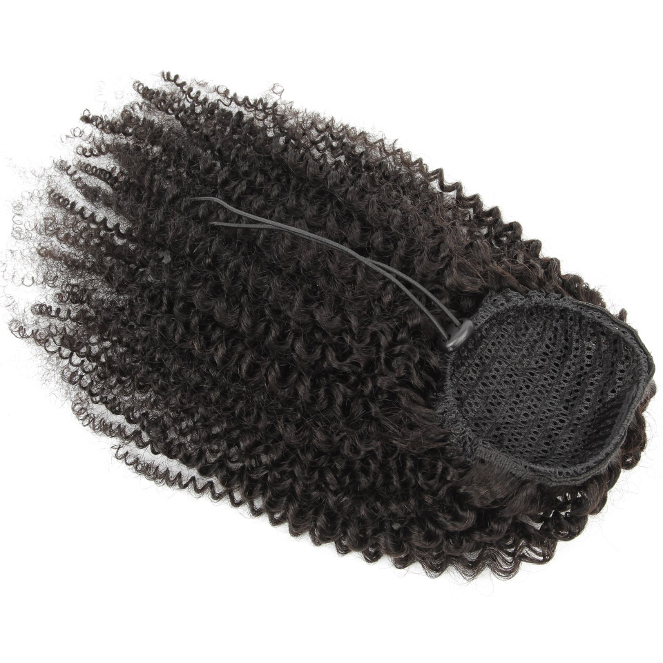 Mogolian Afro Kinky Curly Drawstring Ponytail Human Hair Extensions sleek 4C Remy Long Kinky Straight Clip In horsetail black brown 140g african ameri