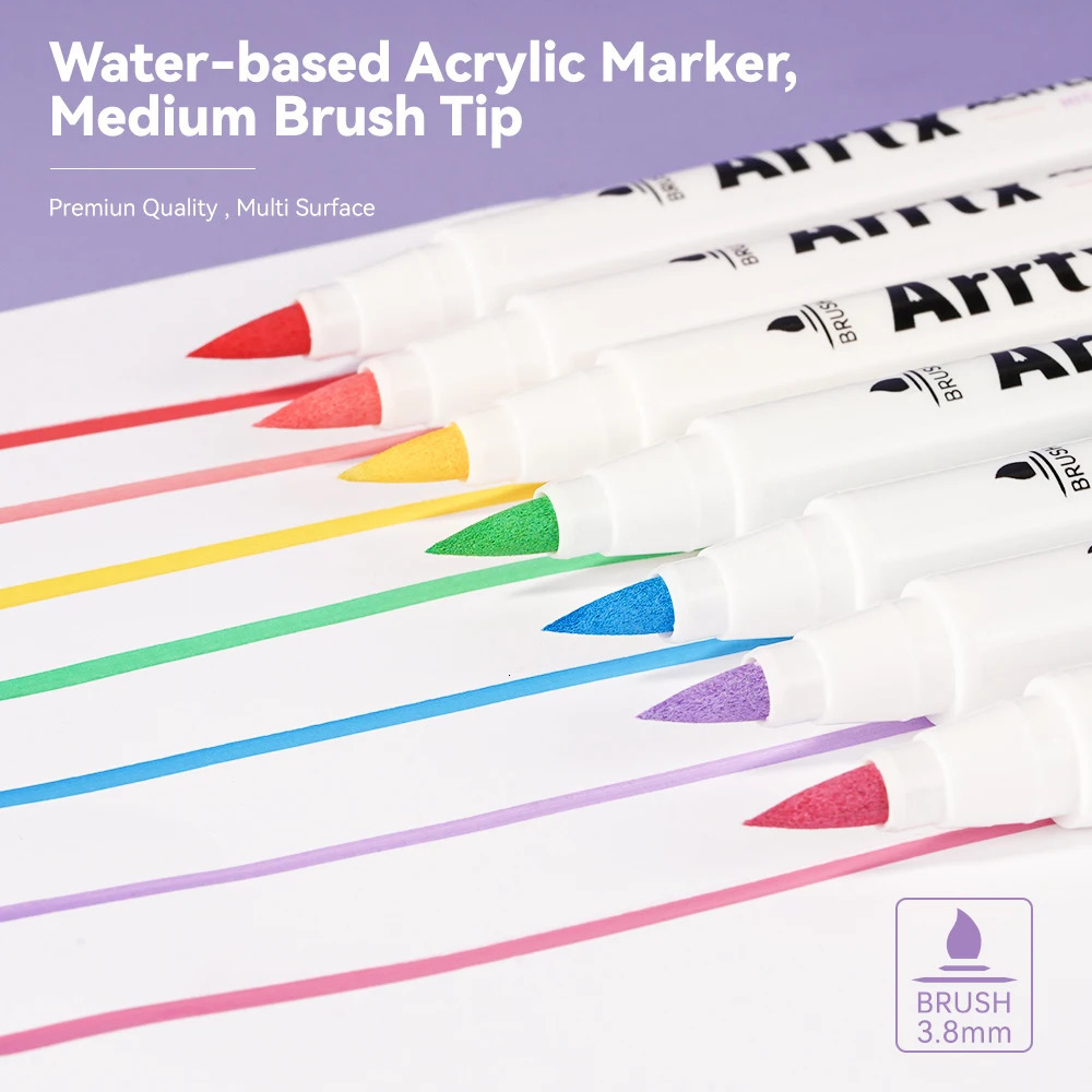 Markers Arrtx 24/30/32 Colors Acrylic Paint Marker Brush Tip Pens for Rock Stone Ceramic Porcelain Mug Wood Fabric Canvas Marking Pens 231030