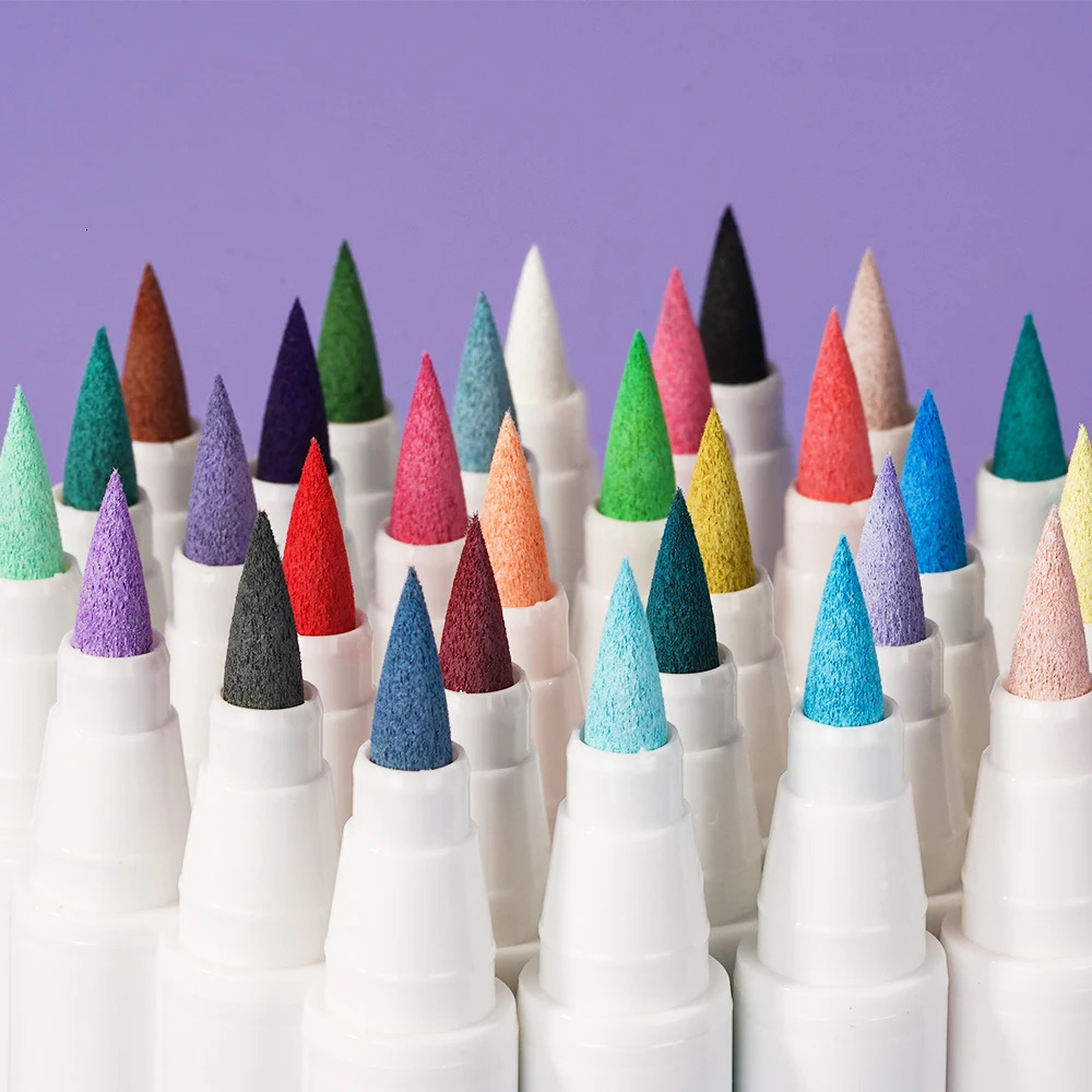 Markers Arrtx 24/30/32 Colors Acrylic Paint Marker Brush Tip Pens for Rock Stone Ceramic Porcelain Mug Wood Fabric Canvas Marking Pens 231030