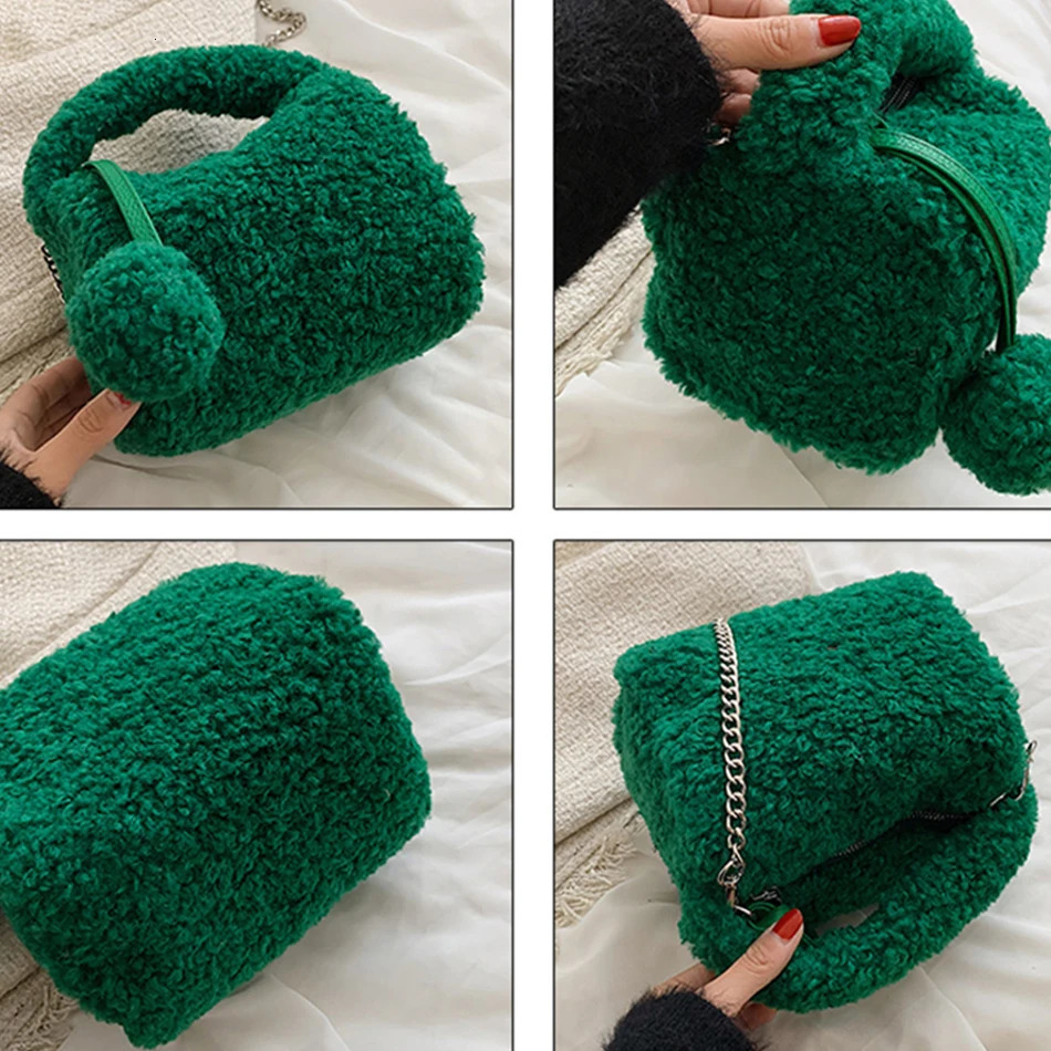 Evening Bags Plush Faux Fur Lambswool Mini Tote Bag Winter Fashion Hairball Women's Handbag Small Box Shoulder Crossbody Bag Short Handle Sac 231