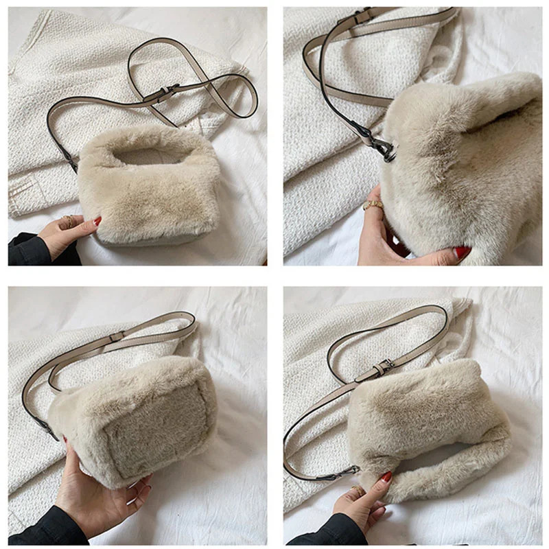 Evening Bags Woman Bags Winter Faux Fur Purse Handbag Fashion Warm Soft Mini Fluffy Bag Casual Cute Female Crossbody Shoulder Plush Bag 231030