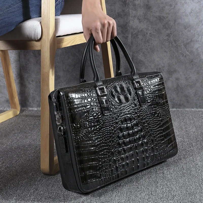 Genuine Leather Mens Business Briefcase Large Capacity Laptop Bag