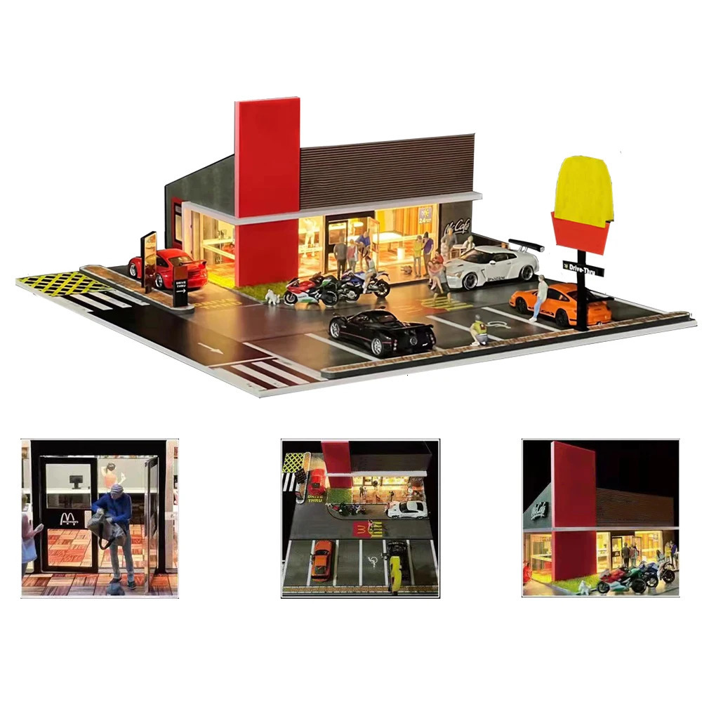 Architecture DIY House G Fans Models Car Parking Lot Repair Tool Set Model 1 64 Scene with Garage Lift Tools Miniatures 231030