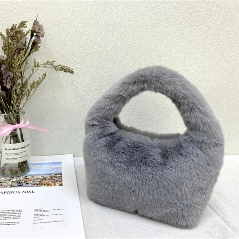 Evening Bags Faux Fur Bag Winter Soft Warm Short Plush Handbag Fashion Solid Color Zipper Fluffy Square Messenger Bag for Women Female 231030