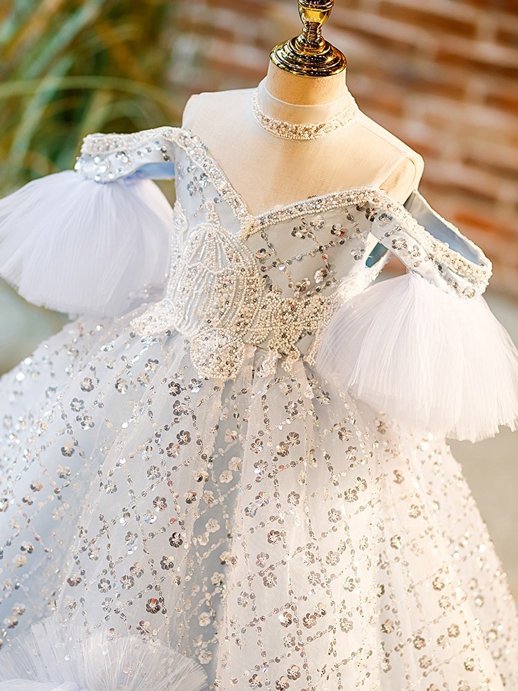 Sparkly Flower Luxurious Little Girl Wedding Cheap Dresses Boho Kids First Communion Dress Vintage Pageant Gowns