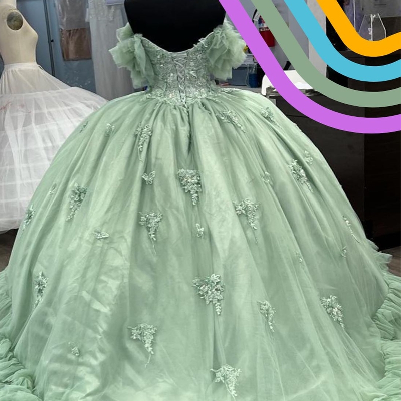 Sage Green Quinceanera Dresses Ball Gown Birthday Party Dress Applique Bow Lace Up Graduation Gown Sweetheart de 15 anos