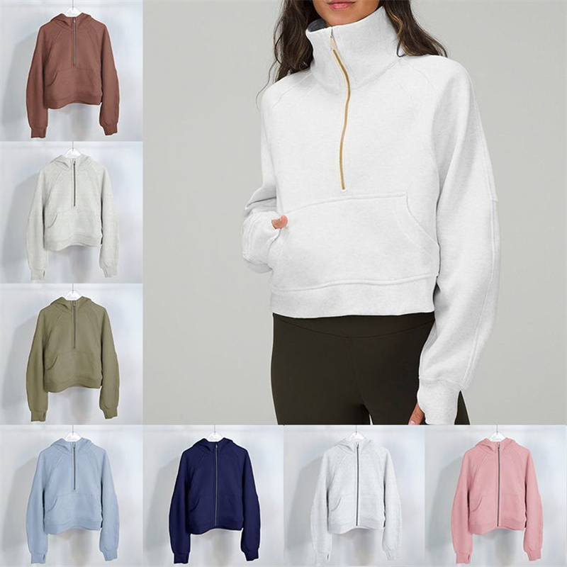 Thick Scuba womens yoga hoodie Plus Velvet jackets Autumn and winter hoodys sports half zipper terry designer sweater chothing loose short clothes