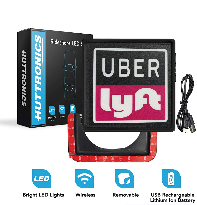Ube+LY Light Sign Bright LED Stickers Amp for Door Dashers Removable Rechargeable Food Delivery Service with Mounting Cradle and 12-Hour Wireless