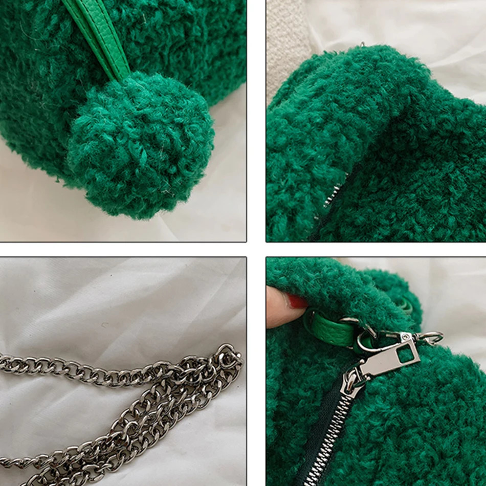 Evening Bags Plush Faux Fur Lambswool Mini Tote Bag Winter Fashion Hairball Women's Handbag Small Box Shoulder Crossbody Bag Short Handle Sac 231
