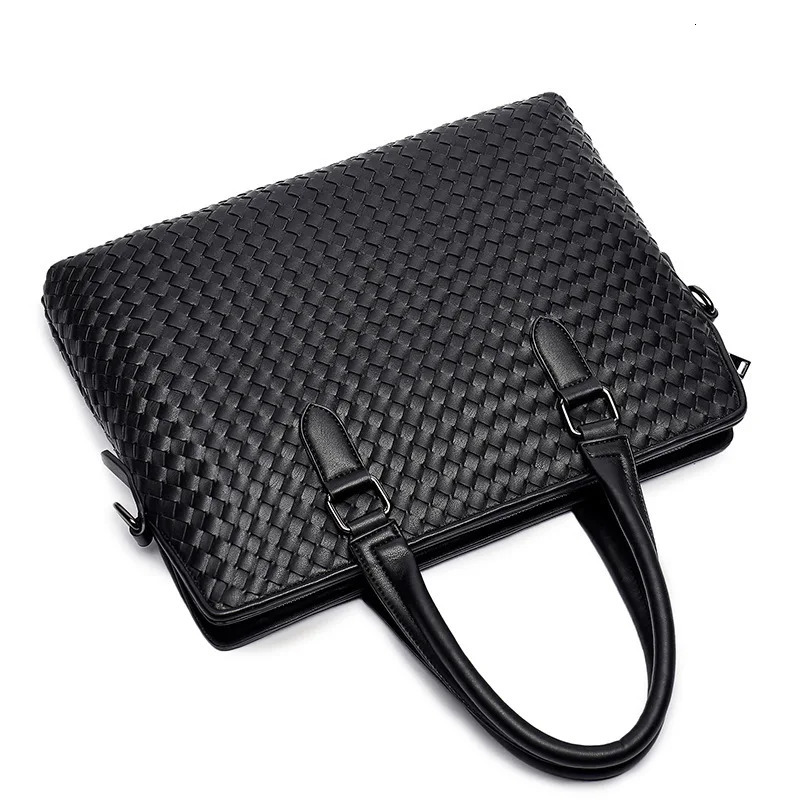 Briefcases The Male Cross Braided Bag Handbag Briefcase Bag Casual Fashion Weave Leather Men Business Bags Shoulder Laptop Bags 231030