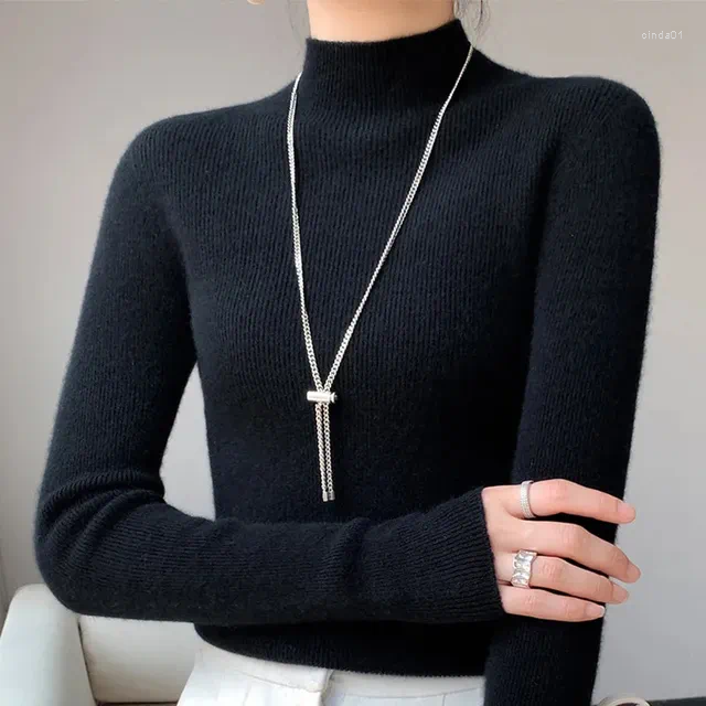 Women's Sweaters Autumn Winter Thick Knitted Sweater Women Fashion Korean Half Turtleneck Long Sleeve All Match Warm Jumper B3