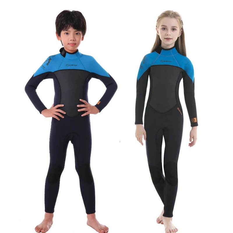 Swim wear 2 5MM Neoprene Wetsuit For Kids Thermal Full Swimsuit Youth Surf Scuba Diving Suit Underwater Freediving Set Thick Beach Wear 231030