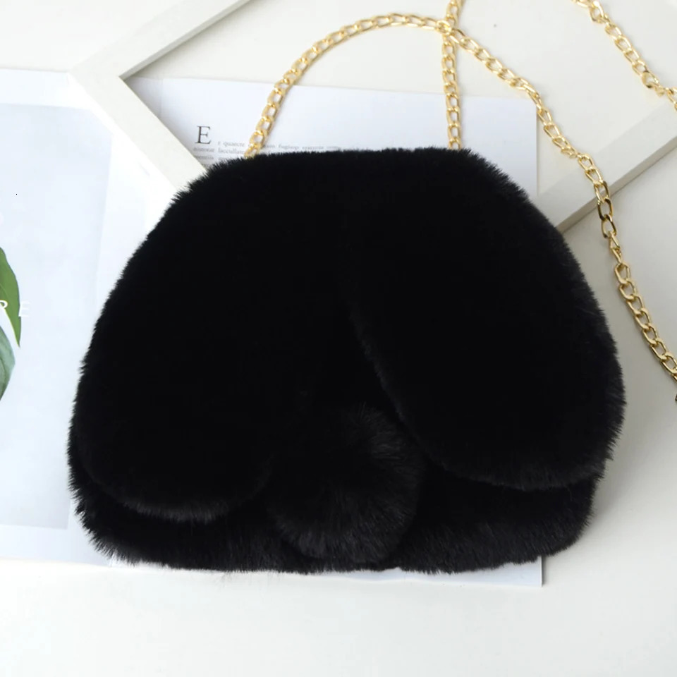 Evening Bags Faux Fur Crossbody bags for Women Winter Soft Plush Chain Shoulder Messenger Bag Cute Rabbit Girls Hand Bags Purse SacFemme 231030