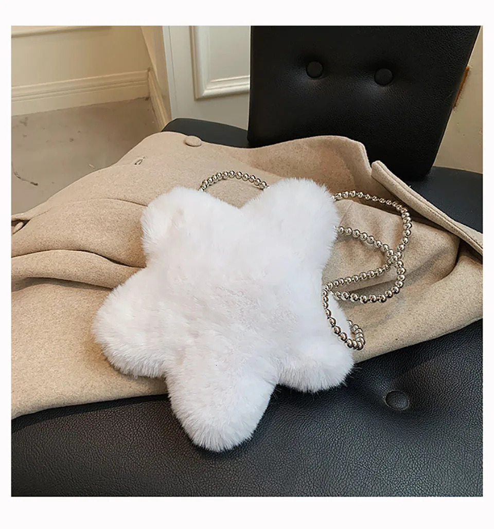 Evening Bags Winter Faux Fur Star Shape Women Bag Ins Fashion Plush Chain Shoulder Messenger Bags Black White Phone Coin Purse Bolsos 231030