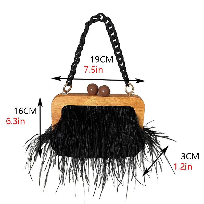 Evening Bags Autumn Winter Feather Bag Acrylic Chain Plush Evening Bag Plush Shoulder Underarm Bag Ostrich Hair Wooden Frame Tote Bag 231030