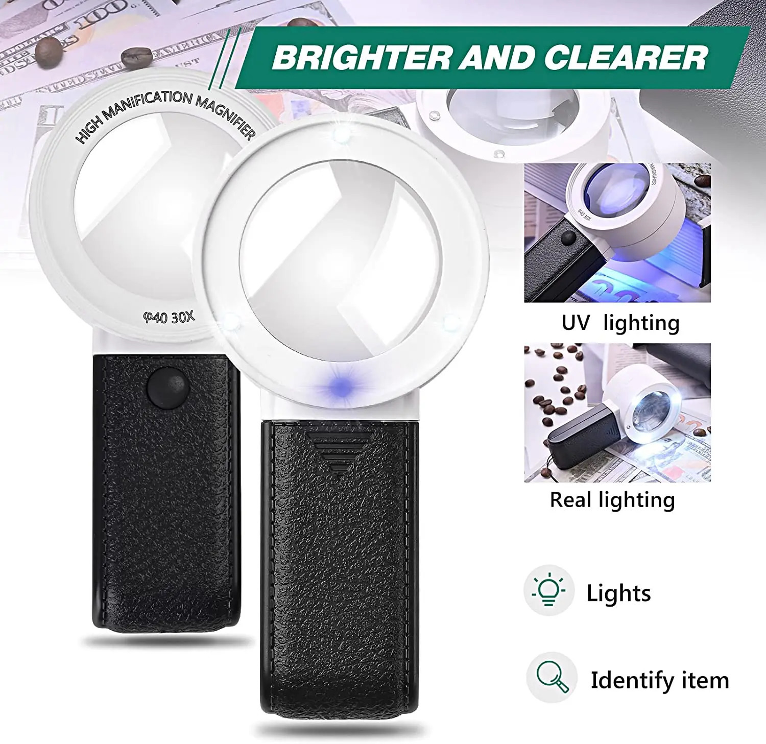 Magnifying Glasses 30X Magnifying Glass With Professional LED Light Double Llayer Optical Glasses Lens Handheld Loupe Magnifier For Jewellery lupa 231