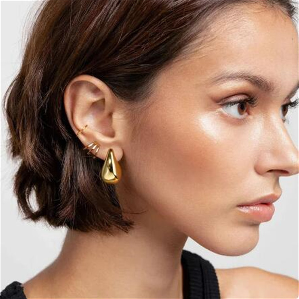 Vintage Gold Color Plated Chunky Dome Drop Earrings for Women Glossy Stainless Steel Thick Teardrop Earring Jewelry GC2427