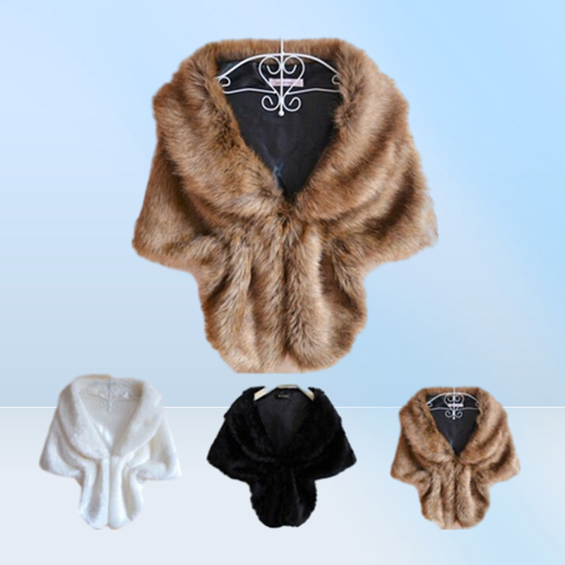 Women Lady Bolero Shrug Cape Black White Brown Stylish Plush Faux Fur Shawl Wrap Bridal Wedding Jacket Gilet Stole Waistcoat665755