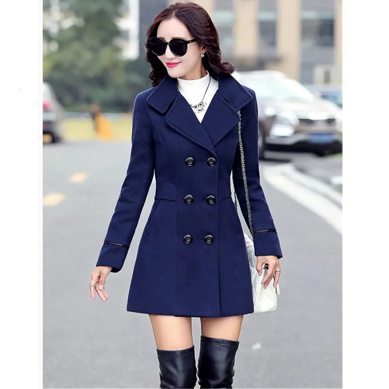Women's Wool Blends UHYTGF Coat Woman Autumn Winter Wool Coats For Women Overcoat Double-breasted Woolen Jackets For Women Outerwear M-3XL 124 23