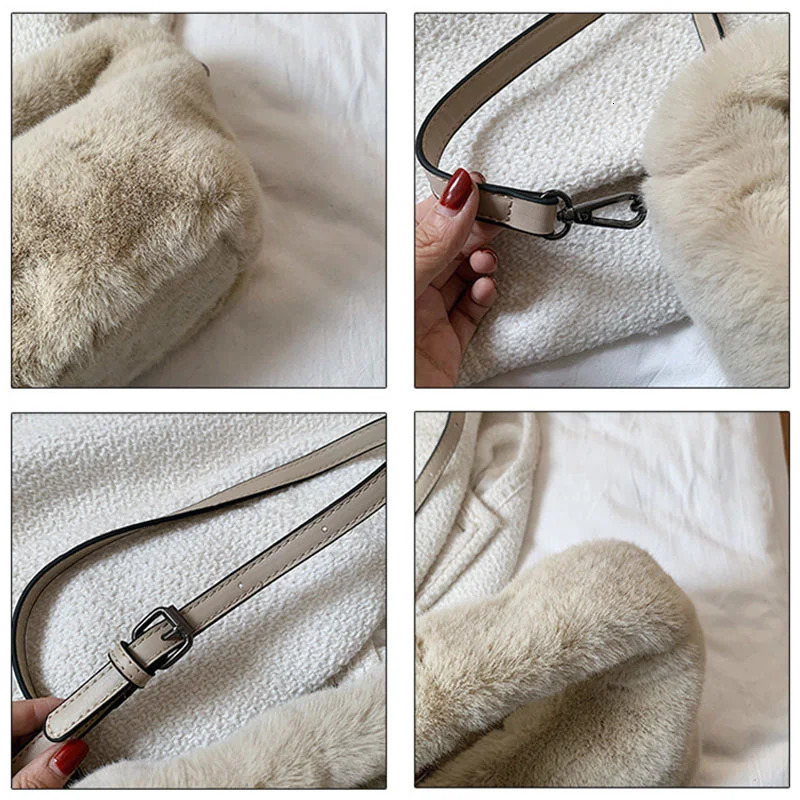 Evening Bags Woman Bags Winter Faux Fur Purse Handbag Fashion Warm Soft Mini Fluffy Bag Casual Cute Female Crossbody Shoulder Plush Bag 231030