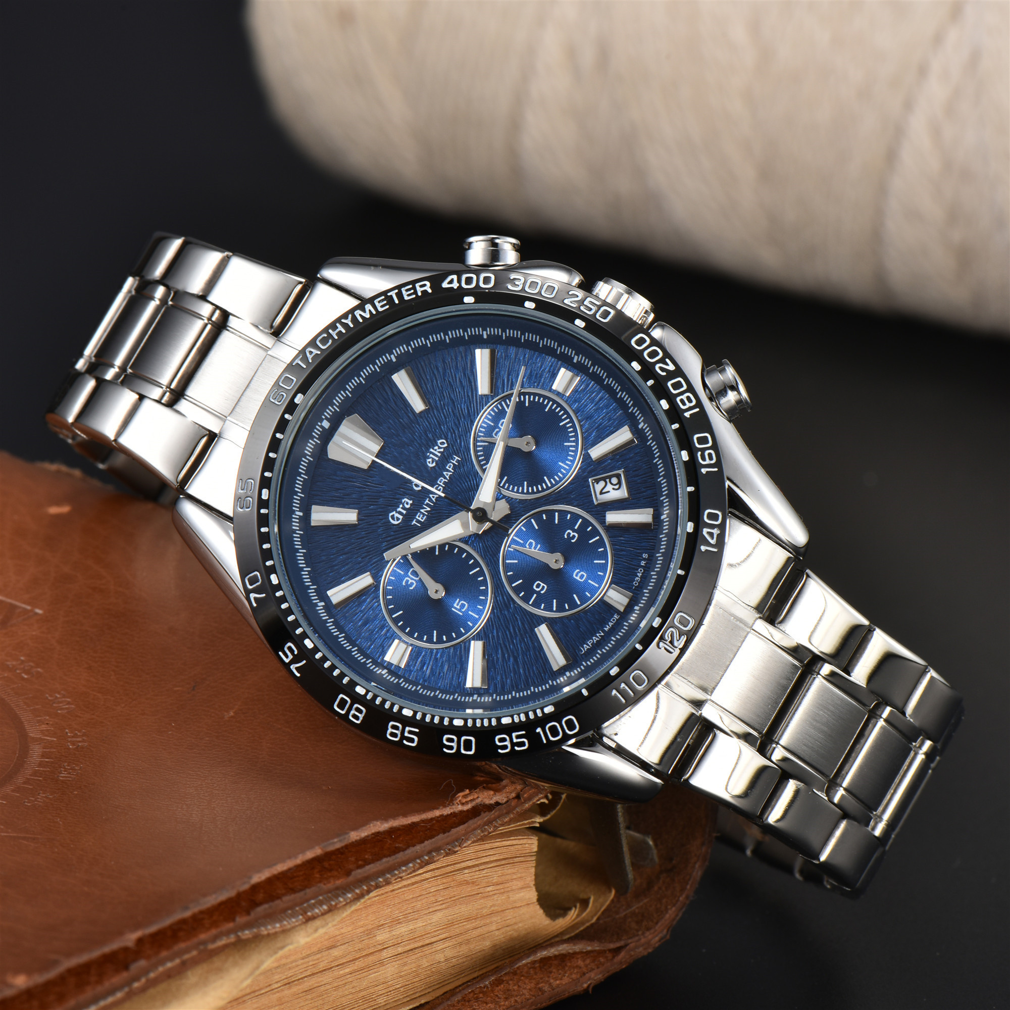 High Quality Top GS Brand Graxx Seixx Fashion Luxury Mens Watch Crown Blue Lion Stainless Steel Multifunctional Chronograph Designer Movement Man Watch Montre
