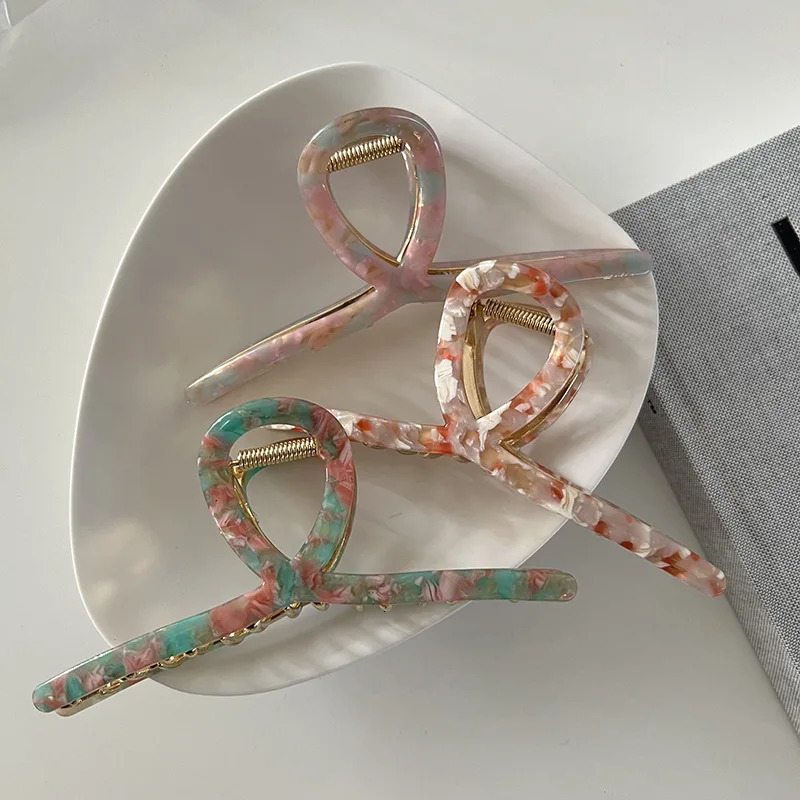 Hair Clips Barrettes 13cm Woman Large Acetate Cross Hair Claw Colorful Barrettes Girl French Elegance Hair Clips Headwear Shark Clip Hair Accessories 