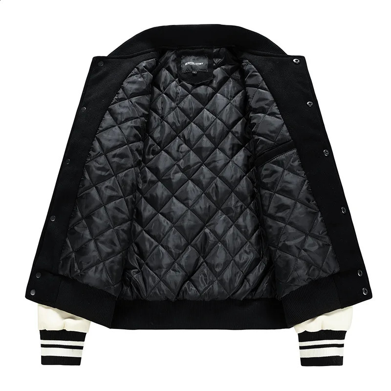 Men's Jackets High Level Men Women Leather Sleeve College Baseball Jacket Letterman Wool Varsity Coat Green Grey Navy Blue Black 231030